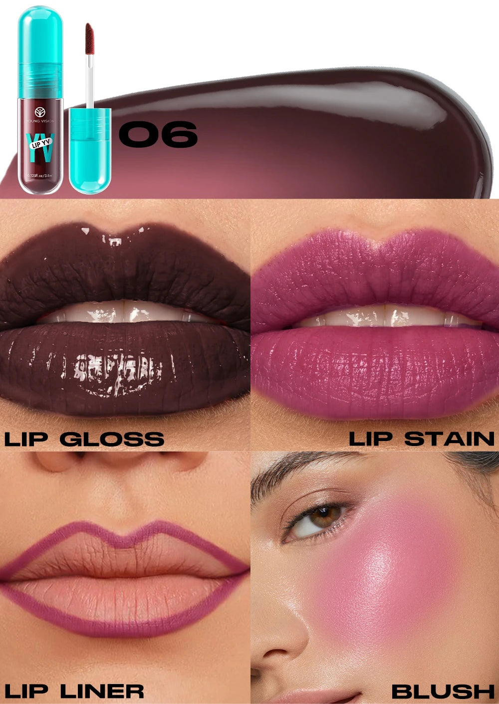 YOUNG VISION 6-Shade Avocado Long-Lasting Moisturizing Lip Stain is lightweight, non-sticky, non-stick cup lip stain