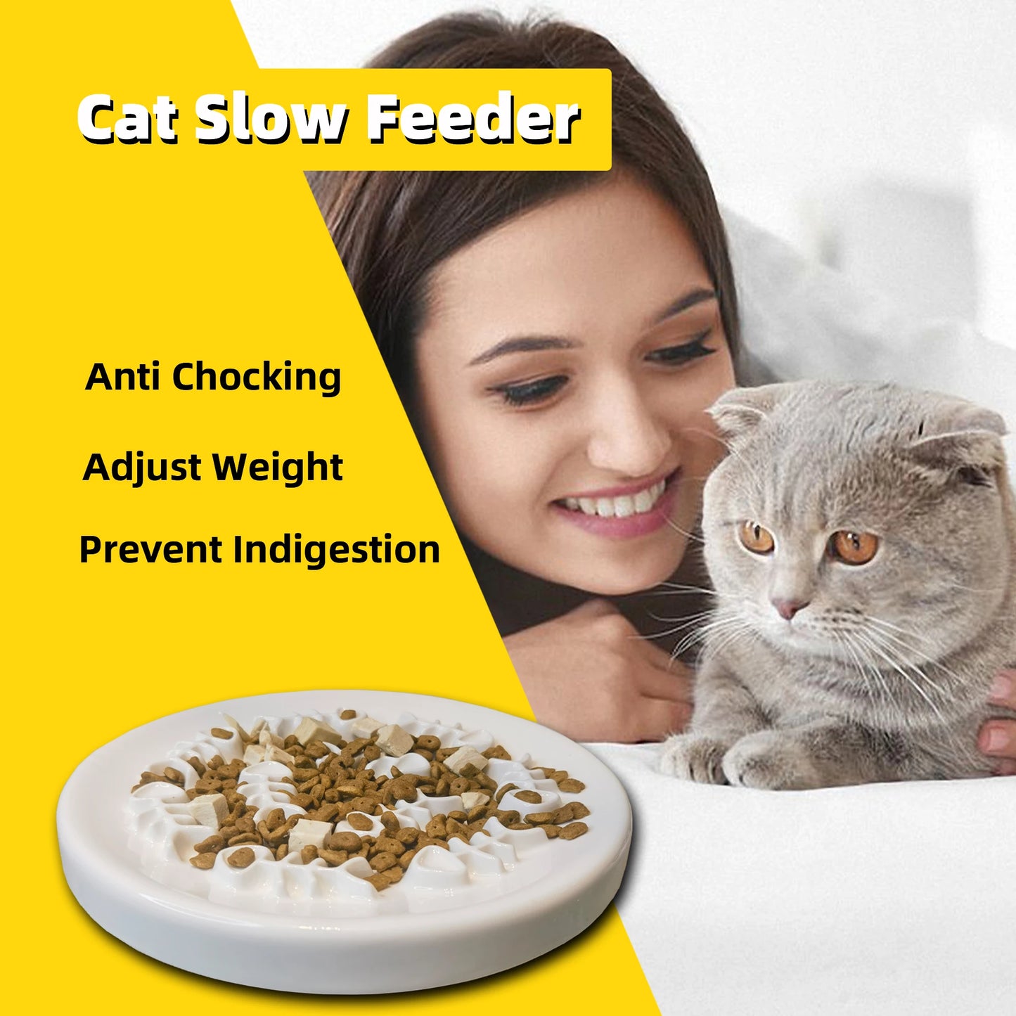 Oitabi Slow Feeder Cat Bowls, Ceramic Cat Slow Bowl Interactive Bloat Stop Slow Feeder Healthy Eating Pet Dog Slow Feeding Bowls