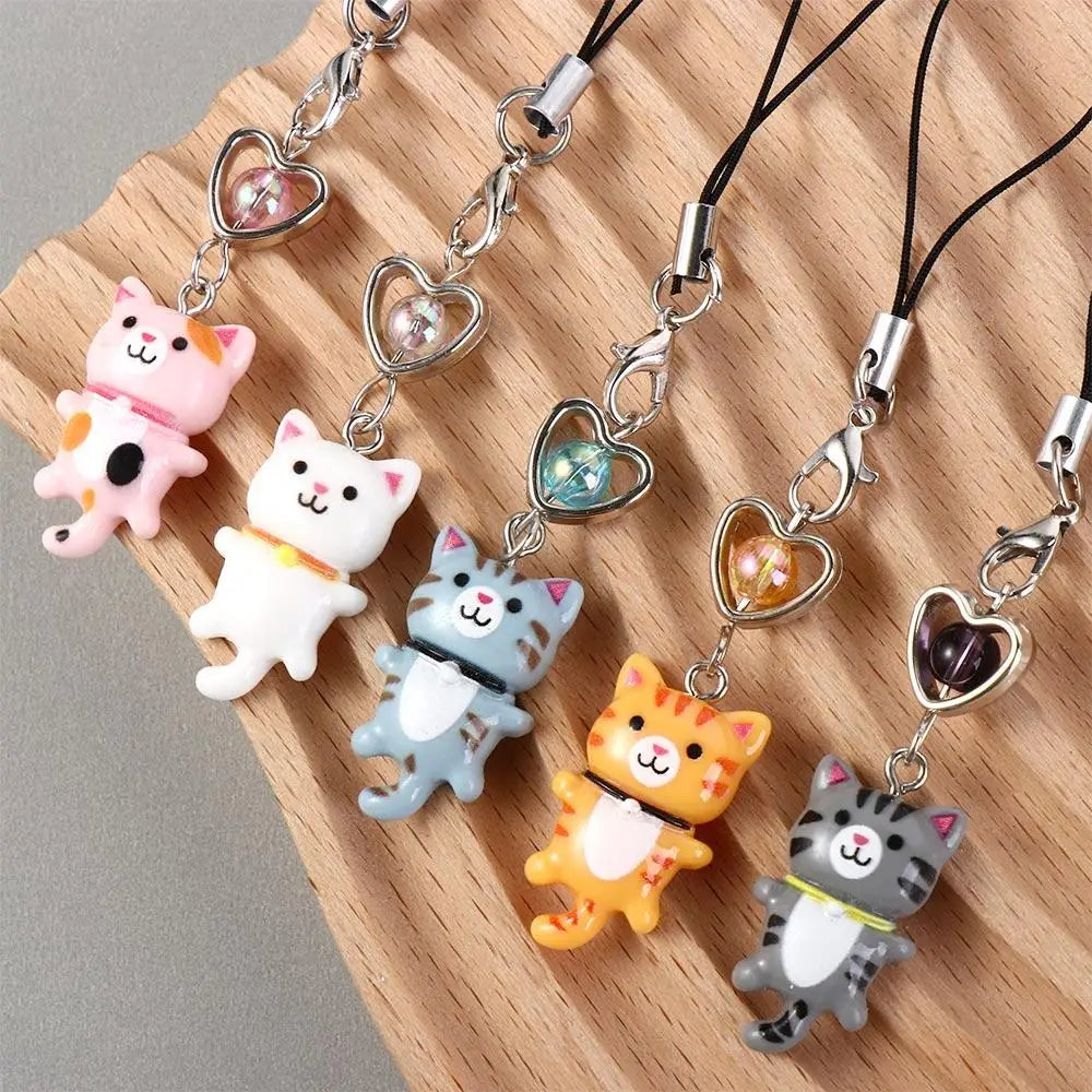 Cat Pendant Phone Strap Anti Lost Keychain Y2K Phone Charm Heart Cute Phone Lanyard Women Girls Phone Accessories