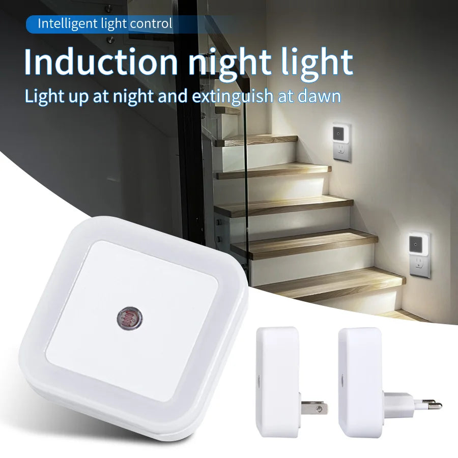 Smart Light Sensor LED Night Light 110-240V US EU Plug in Wall Lamp for Bedroom Kitchen Bathroom Hallway Stairs Lighting