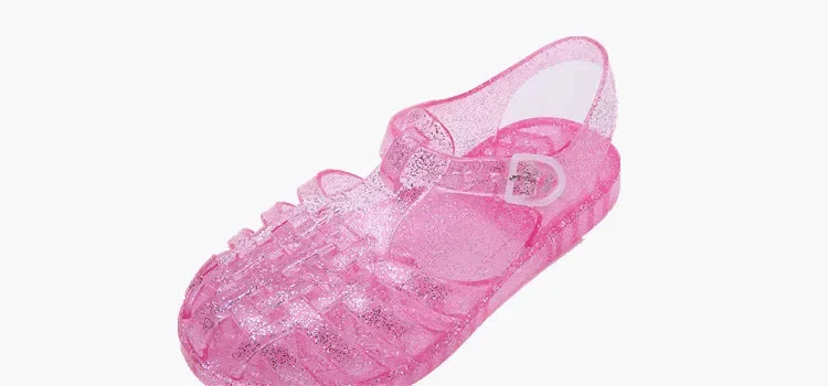 New Child Sandal Cute Girl Boy Beach Cave Shoe Transparent Glitter Jelly Crystal Kid Princes Shoe Breathable Roman Beach Sandal