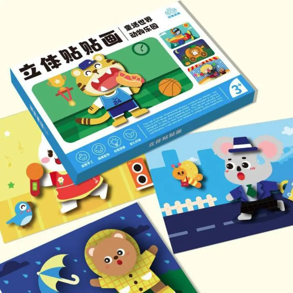 Educational Toys 3D Stereoscopic Sticker Handmade Montessori DIY Paste Material Kit Self-adhesive Cute Animals Sticker Book Kids