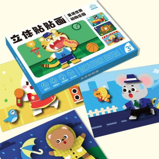 Educational Toys 3D Stereoscopic Sticker Handmade Montessori DIY Paste Material Kit Self-adhesive Cute Animals Sticker Book Kids