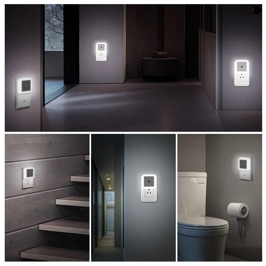 Smart Light Sensor LED Night Light 110-240V US EU Plug in Wall Lamp for Bedroom Kitchen Bathroom Hallway Stairs Lighting
