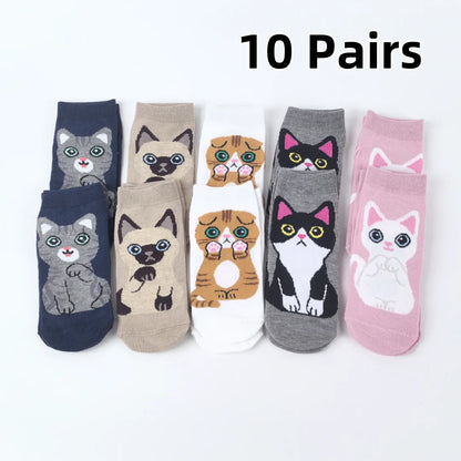 5 Pairs/Set Women's Cartoon Cute Cat Ankle Socks Breathable Perfect for Everyday Fashion