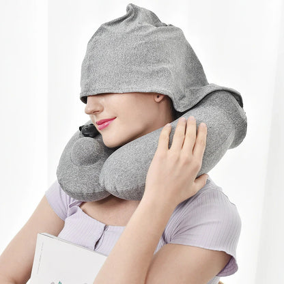 1 PCS Gray Inflatable Travel Pillow U Shaped Neck Support Waist Airplane Pillow With Cap Outdoor Camping Flight Accessories