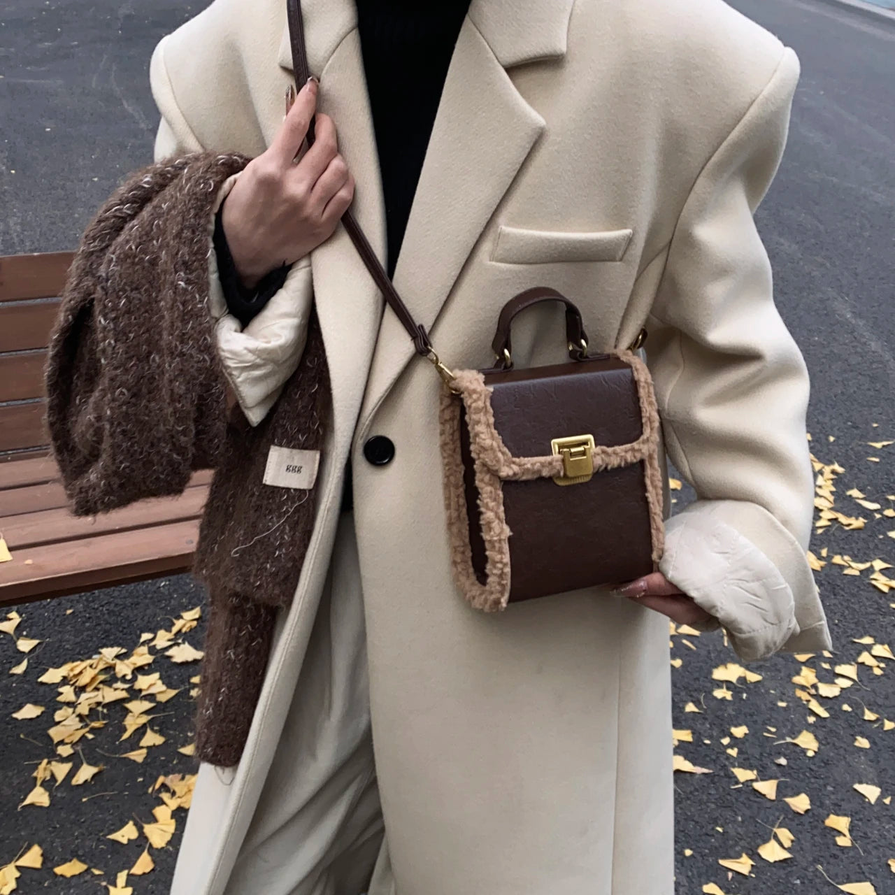 Fashion Small Totes Bag 2024 Trend PU Leather Shoulder Bags for Women Cute Short Handle Crossbody Phone Bag Luxury Fur Handbags