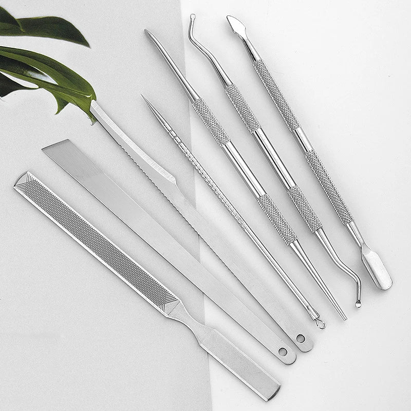 3-6pcs Stainless Steel Manicure Pedicure Knife To Remove Dead Skin Calluses Thick Hard Nail Clippers Acne Needle Pick Tool Set