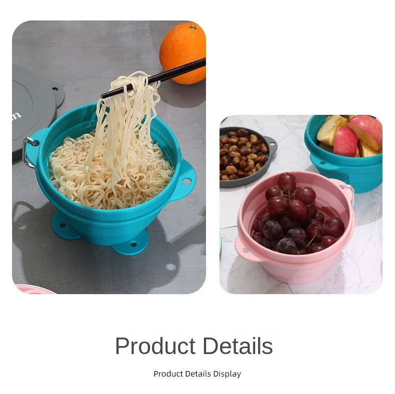 Travel Portable Silicone Folding Bowl Children's Travel Outdoor Tableware with Lid Foldable Noodle Bowl