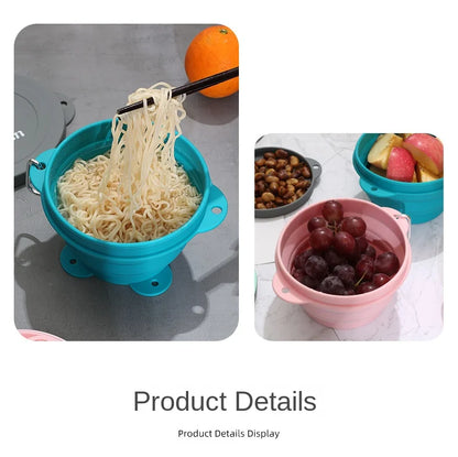 Travel Portable Silicone Folding Bowl Children's Travel Outdoor Tableware with Lid Foldable Noodle Bowl