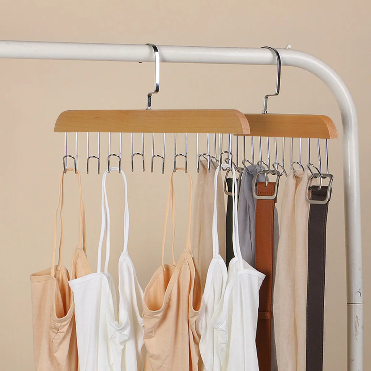 1/2/3pcs wooden new multifunctional hook hanger, bra strap storage, including 8 hooks, suitable for home and dormitory use