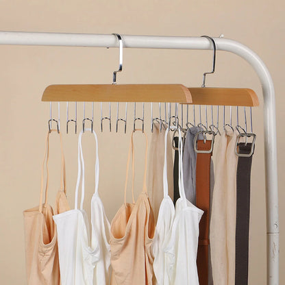 1/2/3pcs wooden new multifunctional hook hanger, bra strap storage, including 8 hooks, suitable for home and dormitory use