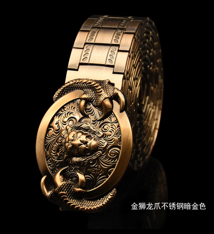 Men's belt metal stainless steel belt silver dragon retro-cologne silver belt high-end designer steel belt personality belt