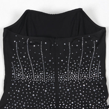 CM.YAYA Diamonds Hot Rhinestones Strapless Women Sleeveless Long Dress 2025 Spring Birthday Party Evening Prom Maxi Dresses