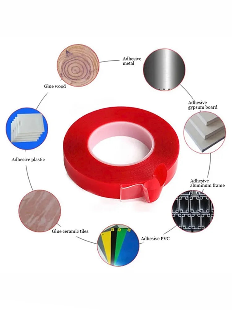 Double Sided Tape Nano Tape 3-5Meter 10/20/30mm Width Transparent Tape Washable Adhesive Nano Traceless Sticker Glue Red