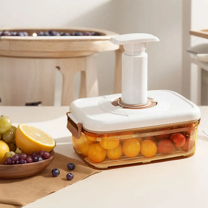Food Vacuum Storage Box with Removable Drain Plate Fresh Container Airtight Fridge Organizer for Fruit Vegetables Bread Snacks