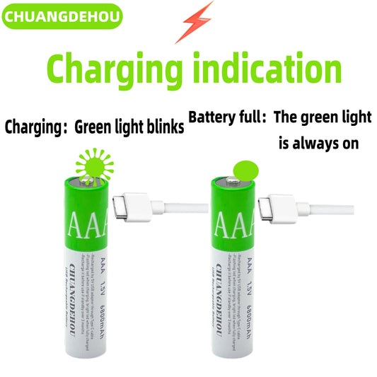 Aaa Rechargeable Batteries 6800Mah 1.5V Usb-C Fast Charging 2000+ Cycles for Remote/Toy/Camera/Mouse Long Lasting