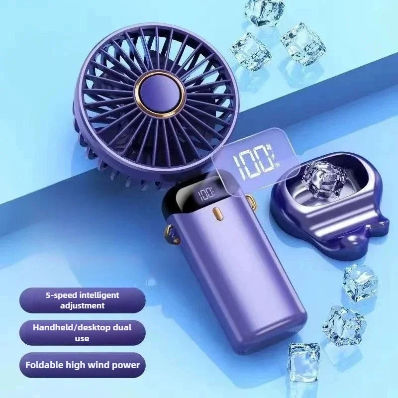 Handheld Fan with Digital Display, Foldable Fan Neck Hanging Fan, USB Charging Mini Fan Suitable for Outdoor Use in Offices