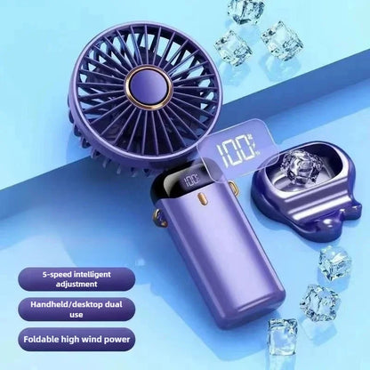 Handheld Fan with Digital Display, Foldable Fan Neck Hanging Fan, USB Charging Mini Fan Suitable for Outdoor Use in Offices