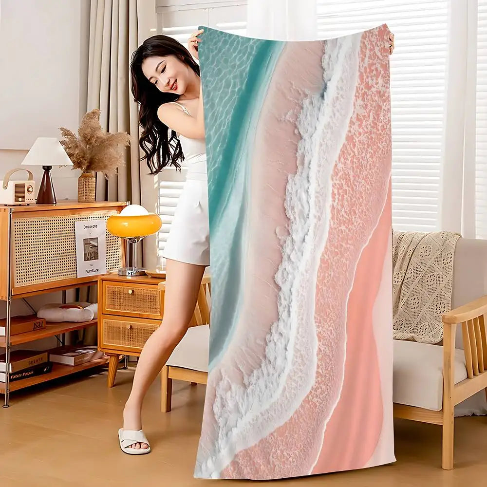 Beach Ocean Wave Anime Beach Swimming Towel Soft Absorbent Washcloth Children's Gifts For Kids Travel Camping Gym