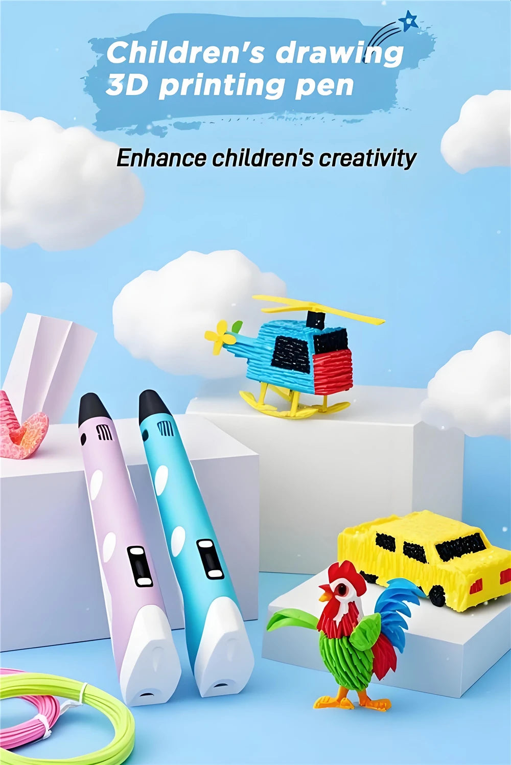 3D Printing Pen 9/50/100/200M PLA Filament LED Display With PU Case DIY Drawing Pens Stimulate Creativity Kids Toys 3D Pen