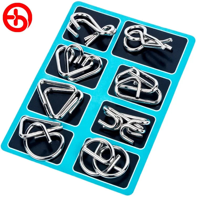 8Pcs/Set Metal Montessori Puzzle Wire Mind Brain Teaser Puzzles Children Adults Interactive Game Reliever Educational Toys