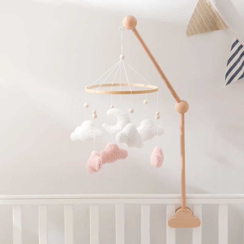 Baby Crib Mobile Rattle Toy 0-12Months Infant Soft Felt Teddy Velvet Pink Bear Bed Bell Hanging Toy Holder Bracket Crib Girl Toy