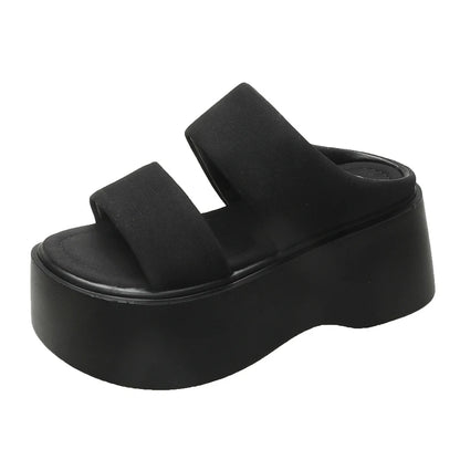 Summer 2023 Chunky Sandals Women's Thick Bottom Wedge Heels Slides 8CM High Heels Platform Leather Casual Beach Flip Flops Woman