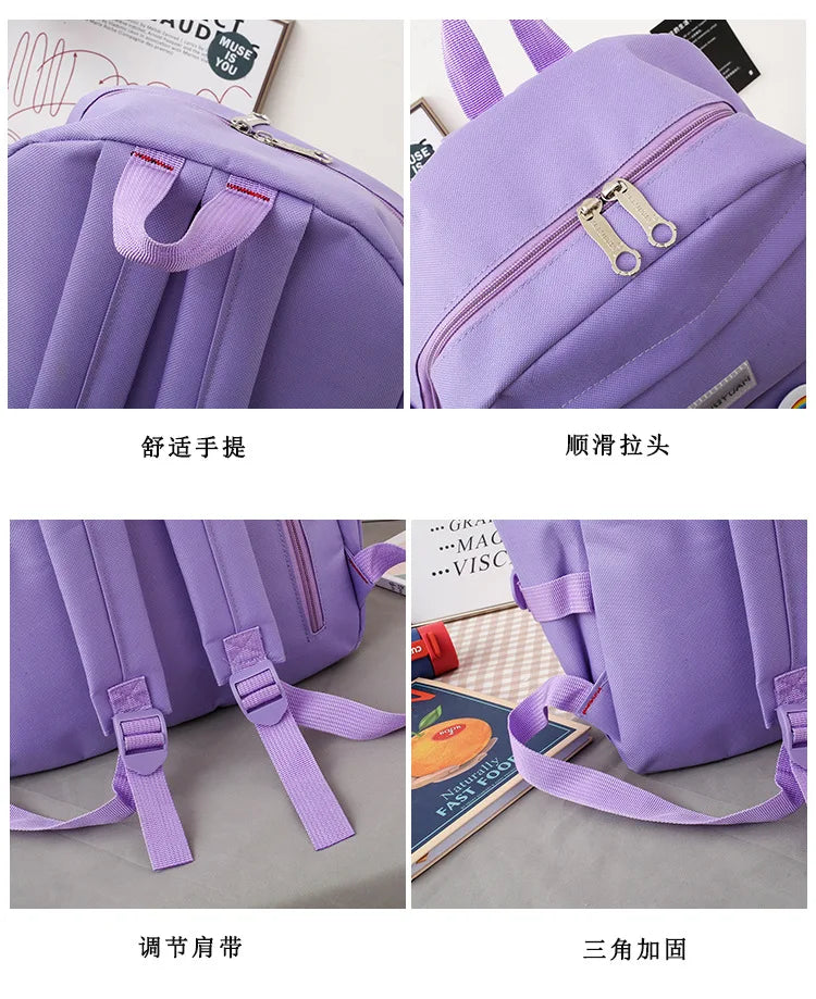 New Large-Capacity Primary School Junior High School Students Shoulders Backpack High School Five Sets of Multi-Compartment Fash