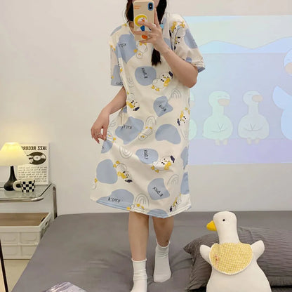 Maternity Clothings Nursing Dresses Breastfeeding Sleepwear Pattern Printing Cheerful and Lively Girl Feeling for Pregnant Women