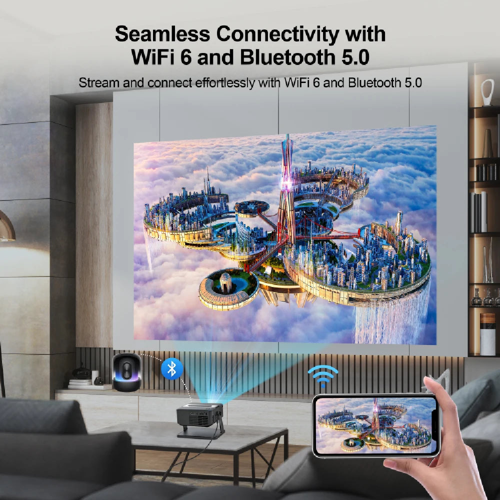 Beam Projector 4k Video Portable Android Bluetooth5.0 Speaker wifi6 Smart Home Theater tv Smartphone Native 720P Low Noice HA109