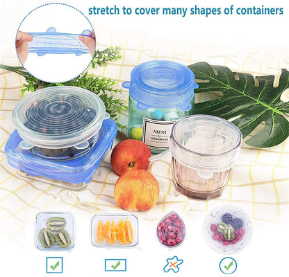 12PCS Silicone Cover Stretch Lids Reusable Airtight Food Wrap Covers Keeping Fresh Seal Bowl Stretch Wrap Cover Kitchen Cookware