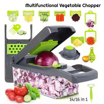 Multifunctional vegetable chopper 14/16 in one chopper handle food grate chopper kitchen vegetable slicer dicing machine cutting
