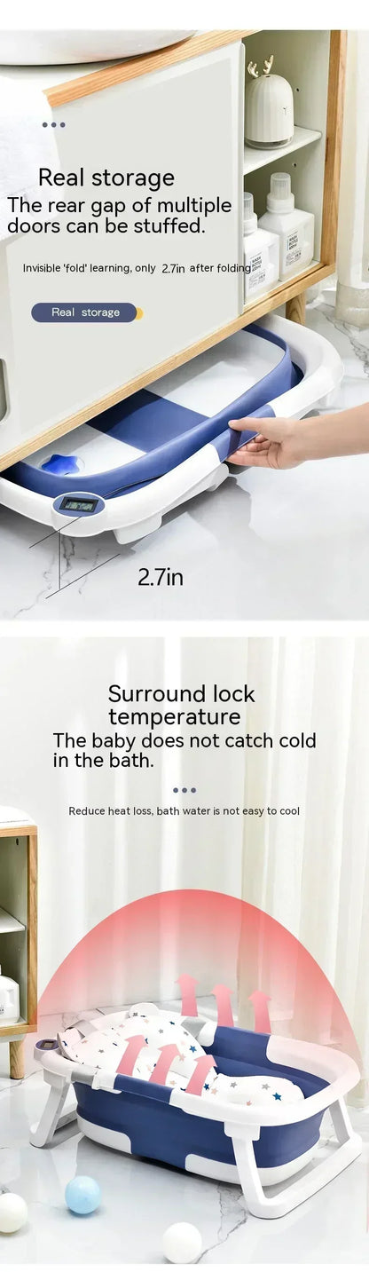 Foldable Baby Bathtub with Temperature Sensor for Newborn Toddlers Children Bathing Sit Lie Down Shower Tray Home Travel Tub
