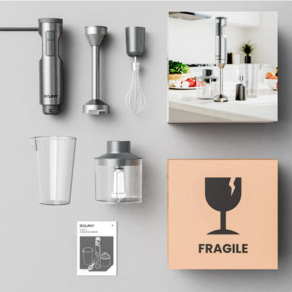 Hand Immersion Blender Powerful 4-in-1 Stainless Steel Stick Food Mixer 700ml Mixing Beaker 500ml Processor Whisk