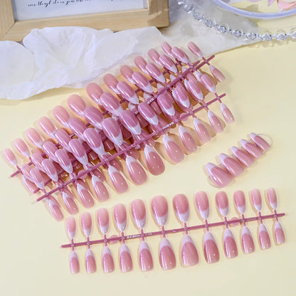 120Pcs French Nude Pink Almond Press-On Nails Full Cover Wearable Short Almond French Acrylic Nail Tips DIY Nail Extension Tips