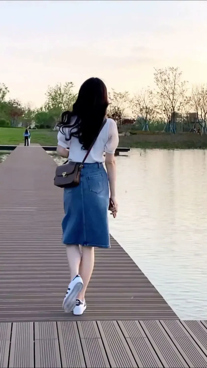 Skirts for Women To Knees Length Womens Skirt Jeans Denim Pencil Clothing with Slit Y2k Trend High Quality Summer 2024 Fashion V