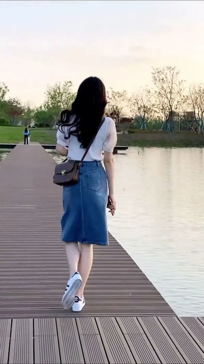 Skirts for Women To Knees Length Womens Skirt Jeans Denim Pencil Clothing with Slit Y2k Trend High Quality Summer 2024 Fashion V