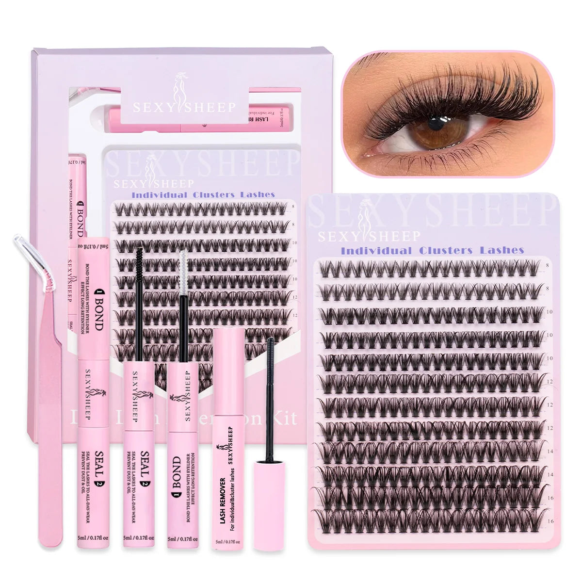 DIY Lash Extension Kit Lash Clusters Eyelash Extension Individual Lashes Kit with Lash Bond & Seal Remover Tweezers