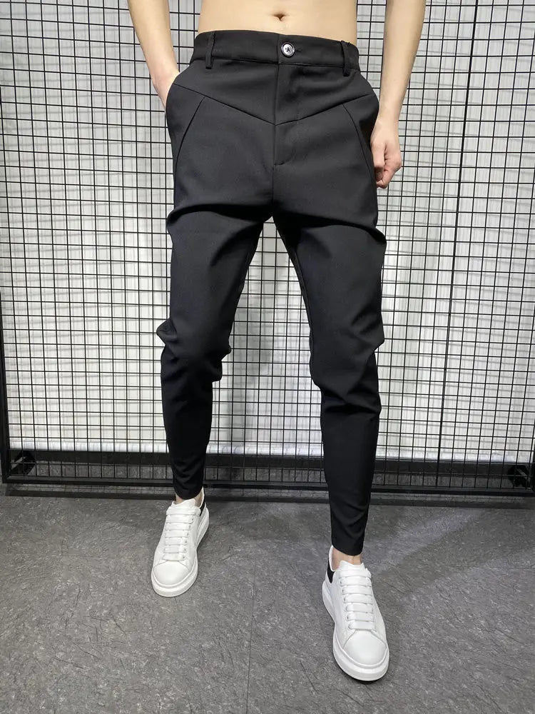 Black Harlan Draped Man Suits Pants Fluid 9 Cropped Fabric Designer Clothes Classic Trousers For Men Clothing Premium Up