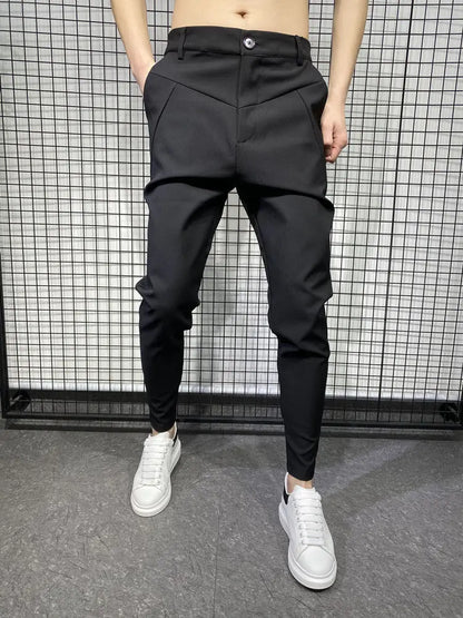 Black Harlan Draped Man Suits Pants Fluid 9 Cropped Fabric Designer Clothes Classic Trousers For Men Clothing Premium Up