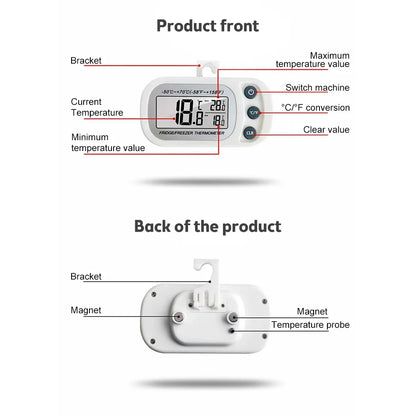 Fridge Thermometer with Hook Anti-Humidity Refrigerator Freezer Electric Digital Thermometer Temperature Monitor LCD Displays