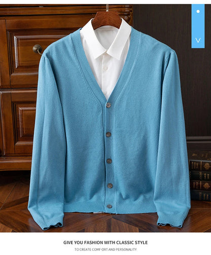 BROWON Brand Mens Sweater Cardigan Business Casual Classic V-neck Solid Color Cardigan Men Sweater Korean Fashion Mens Clothes