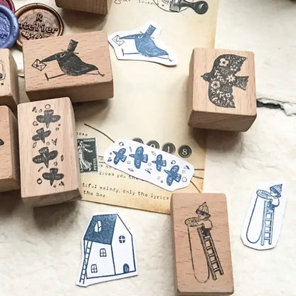 Stamp Scrapbooking Supplies Flower Petal Birds Stationary Kawaii Wooden Stamps