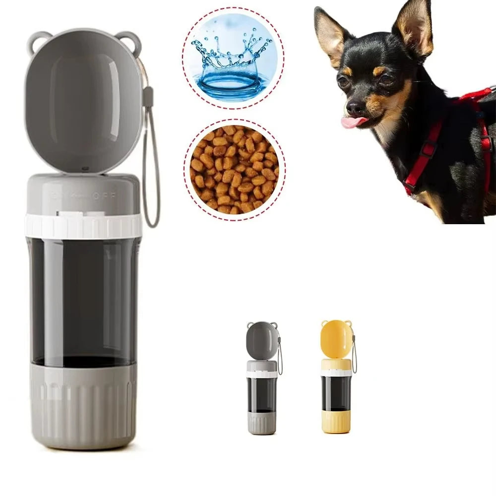 2-in-1 Leakproof Pet Bottle: 400ml Water + 180ml Food | On-the-Go Dog/Cat Travel Bowl for Hiking/Camping | Compact Dual Storage