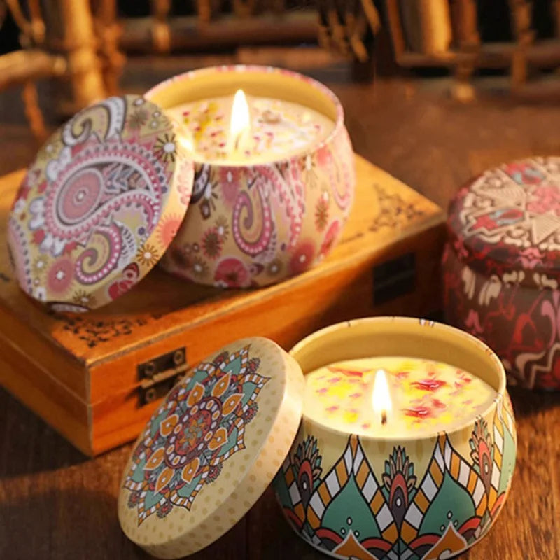 Scented Candle Set Gift Islamic Arabian Pattern Fragrance Candle Jar DIY Smokeless Couples Jasmine Rose Romantic Incense Candles