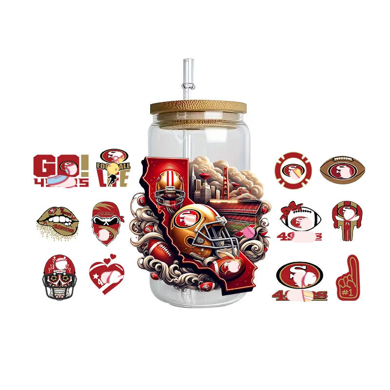 Sports Team Cup Wraps DIY Waterproof Easy To Use Custom Decals UV DTF Transfer Sticker For 16oz Libbey Glasses