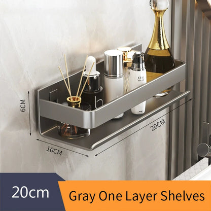 Bathroom Accessories Shelf Organizer Shower Storage Rack Gray Wall Mounted Space Aluminum Toilet Shampoo Holder Shelves 30-50CM