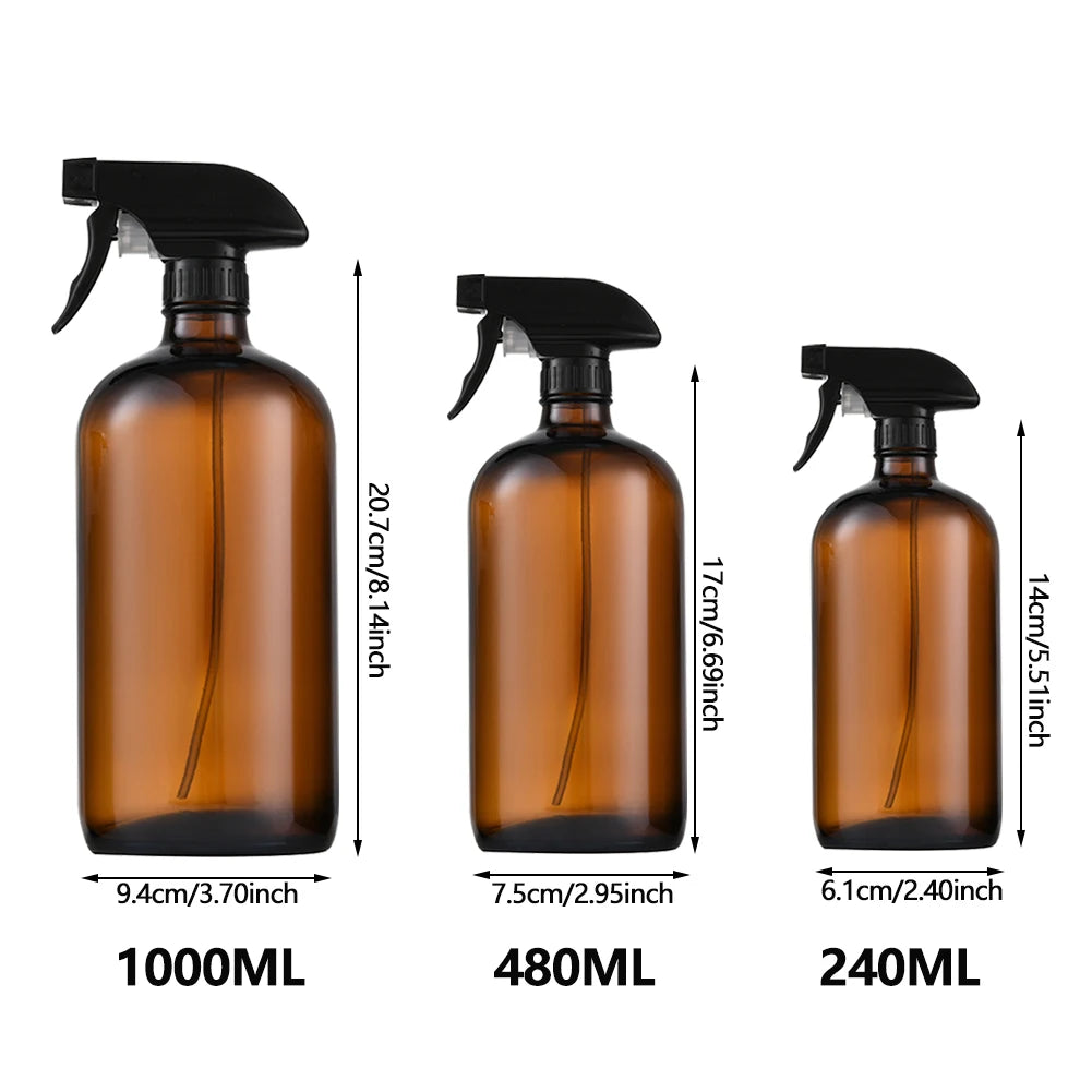 Refillable Empty Anti-UV Amber Glass Spray Bottles Container with Triggers Caps for Essential Oils Lotions Perfumes