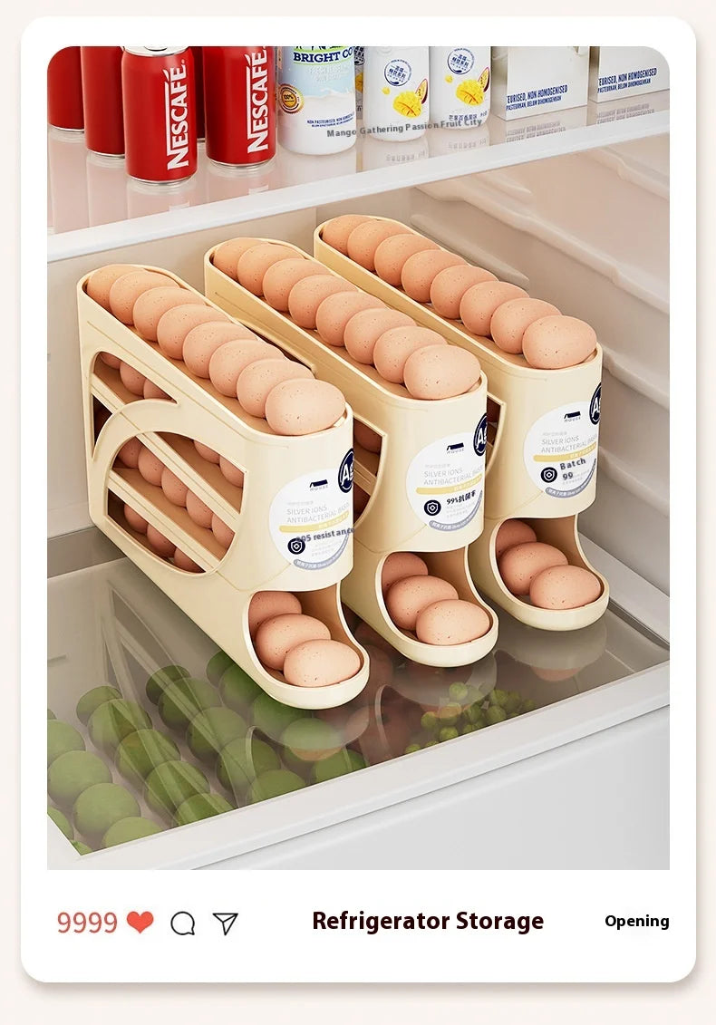 Refrigerator Egg Holder – Slide Out Egg Storage Container for Fridge Door – Auto-Rolling Egg Dispenser